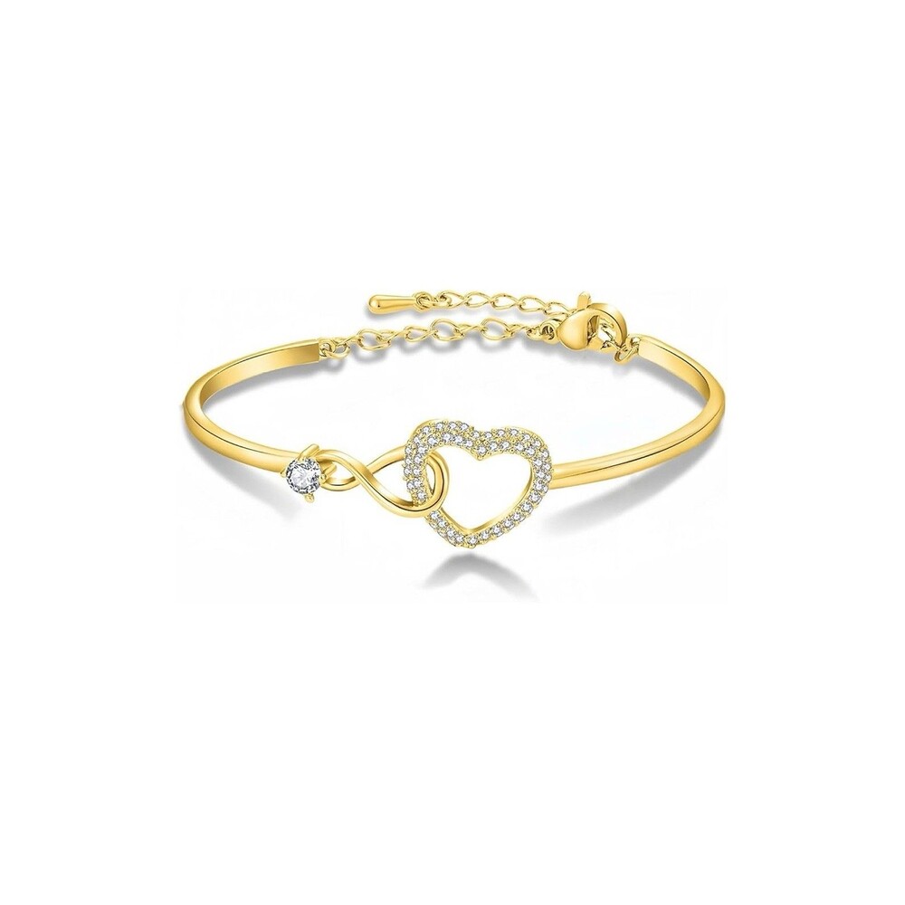 Infinity Heart Bracelet Cubic Zirconia Love Heart Link Adjustable Gold Plated